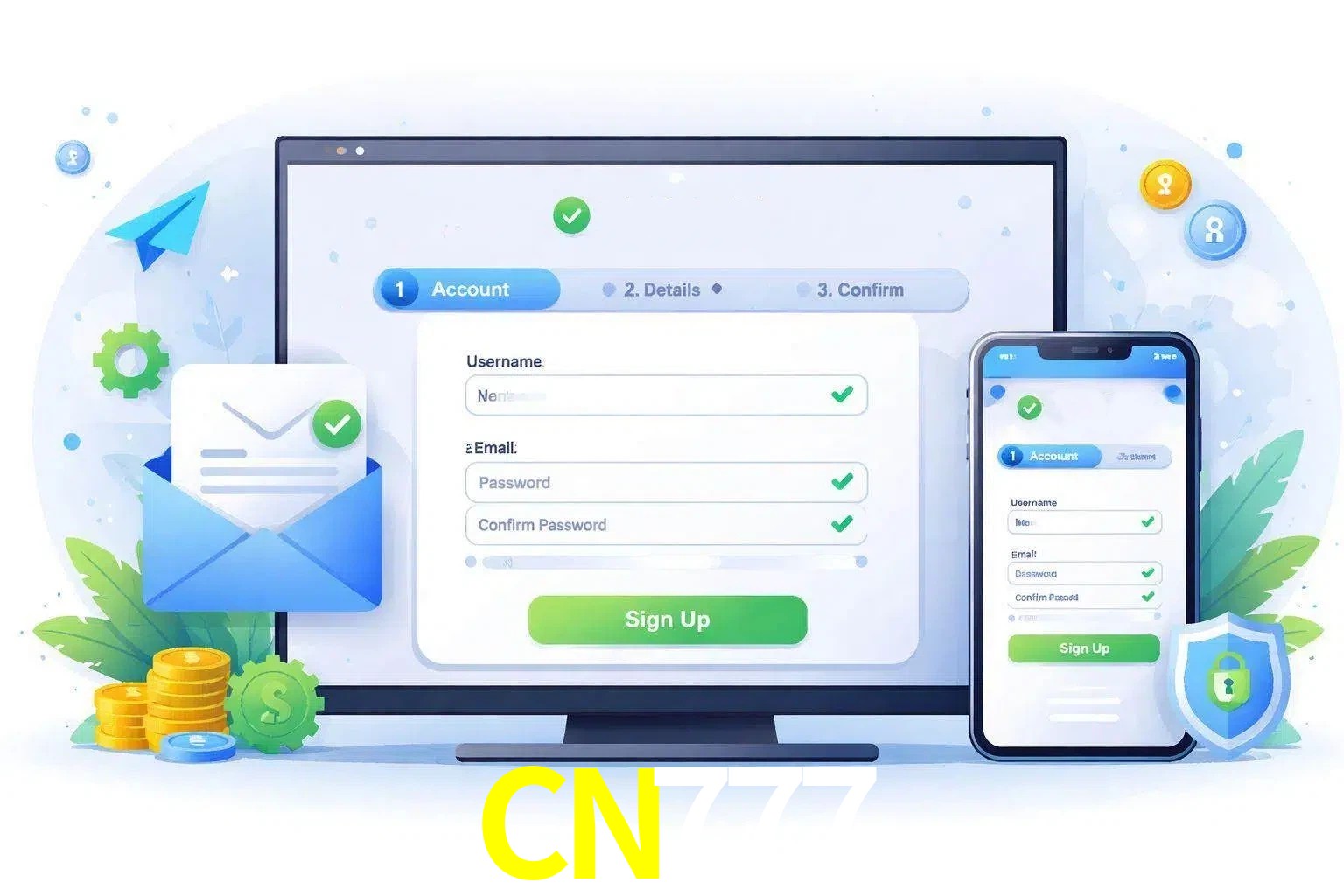 Registro de nuevo usuario y configuración de cuenta CN777