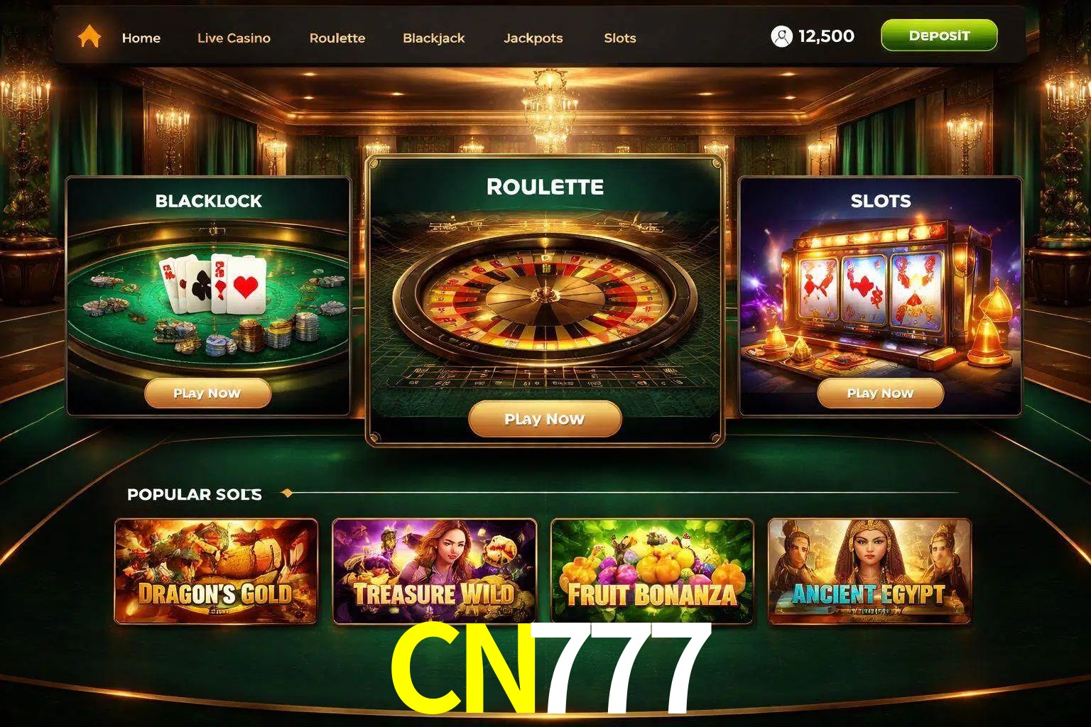 Vista de la plataforma CN777 Casino mostrando categorías organizadas de juegos en línea